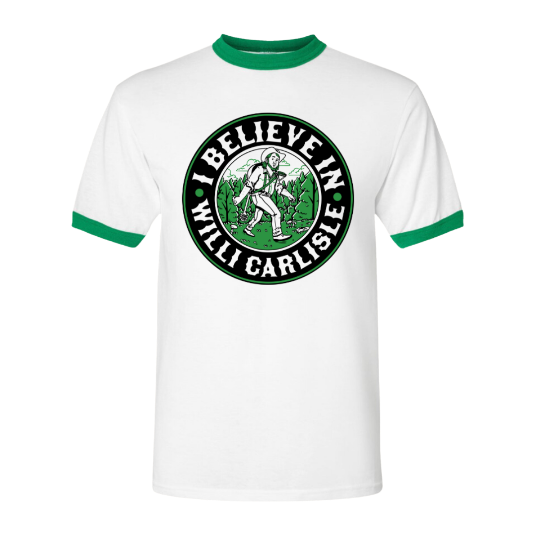 NEW I Believe in Willi Carlisle Ringer Tee in Kelly