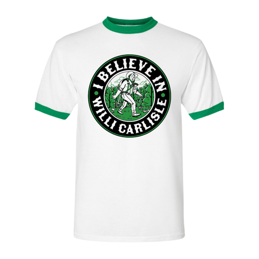 NEW I Believe in Willi Carlisle Ringer Tee in Kelly
